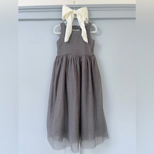 Gray Chiffon + Gold Foil Dot Long Girls Twirl Dress | Size 4